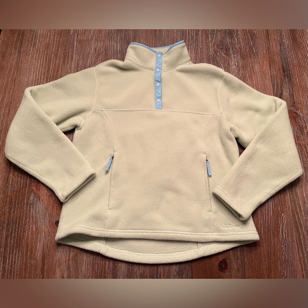 NWOT WOMENS L.L. BEAN PALE GREEN PULLOVER FLEECE JACKET, SIZE MEDIUM